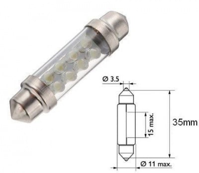Автомобилна лампа LED L071W  Светодиодна крушка за автомобил с 8 ярко-светещи бели светодиода.